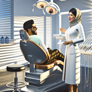 רופא שיניים מקצועי במרפאה עם מטופל מחייך לאחר טיפול מוצלח