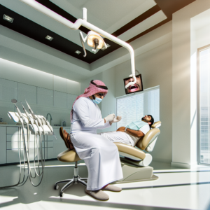 תמונת מלך בפורמט מציאותי המציגה מטופל בכסא שיניים מקבל הרדמה לוקאלית מרופא שיניים