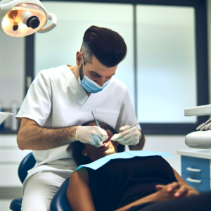 רופא שיניים מבצע טיפול חניכיים במרפאת שיניים מודרנית